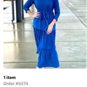 Blue Ruffled Tiered Sheath Dress